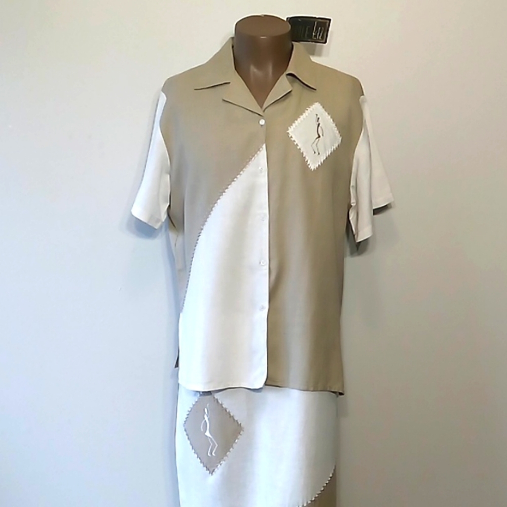 Stunning 2pc Taupe/Ivory women's Tank dress w Short sleeves Jacket by Carole Liz